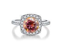 anello con diamante, Anelli di Moissanite da 2 ct diamanti colore D VVS1 nozze in argento sterling 925 fidanzamento con promessa anniversario for le donne certificato(Red,7)