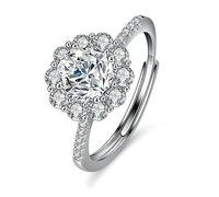 Anello con diamante, Anelli regolabili da donna in argento sterling con diamanti taglio rotondo 1 ct, colore D VVS1