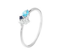 Anello con dito indice, anello da donna per dito medio stretto con topazio, zaffiro e moissanite oro bianco platino 950 misura 50 (15,9)