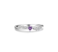 Anello con dito indice, anello dell'amicizia da donna, motivo a onde con cuore, in ametista e moissanite rotondo, oro bianco, platino, misura 13 (16,9)