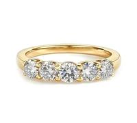 Anello con dito indice da donna, 5 pietre con moissanite, oro giallo 14 carati, misura 62 (19,7)