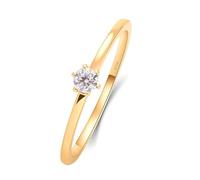 Anello con dito indice da donna, in stile vintage, con un singolo diamante creato, oro giallo 0,1 ct, 65 (20.7), Oro giallo 18 carati (750), Diamante sintetico