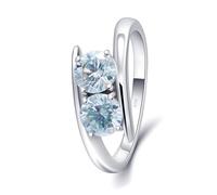 Anello con dito indice da donna, misura unica, rotondo, oro bianco con moissanite blu, regali da donna, 18 (18,5), Oro bianco 14 carati (585), Moissanite