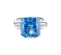 Anello con dito indice, Pinky, da donna, a forma di principessa, con topazio blu 3 ct, oro bianco 18 carati, misura 49 (15,6)