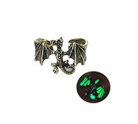 Anello con drago dominante, luminoso, drago volante, dinosauro, animale, anello aperto per donne e uomini, anello per cavaliere drago luminoso, regalo di Halloween, Metallo, Nessuna pietra preziosa