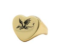 Anello con drago volante a forma di cuore | Argento sterling 925 placcato oro | Gioielli da regalo, anelli con sigillo in stile vintage, gioielli fatti a mano ipoallergenici| LK_PDR_01735_6