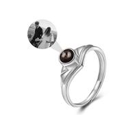 Anello con foto personalizzata Anello con ali d'angelo in argento sterling 925 Anelli coordinati per coppie, personalizza gli anelli di coppia con corona Regali romantici per lui e per lei