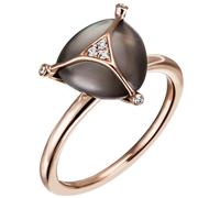 Anello Con Grigio Mondstein-Cabochon E 6 Diamanti Brillanti, 585 Oro Rosso