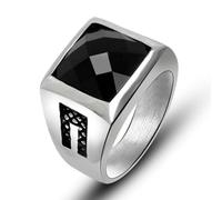 Anello con Incisione, Anello Donna Acciaio Zirconia Cubica Taglia 25 13.2mm Largo con Zirconi Cubici Neri Personalized Regalo per Migliore Amico
