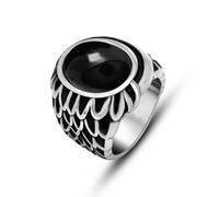 Anello con Incisione, Anello Nero Acciaio Inossidabile Taglia 17 22.6mm Ali D'Angelo con Agata Nera Custom Regalo per Fidanzata Valentines Day