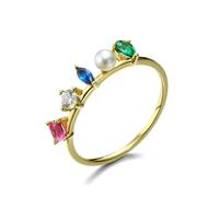 Anello con La Perla, Anello Fidanzamento Donna Oro 18K Corona con Pietra Preziosa Colorata con Rotonda Perla Taglia 13