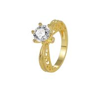Anello con La Pietra Moissanite, Anelli Nuziale Elegante Oro Giallo 14K con Rotonda Moissanite Taglia 17