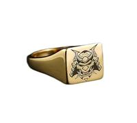 Anello con maschera da samurai di forma quadrata | Argento sterling 925 placcato oro | Gioielli da regalo, anelli con sigillo in stile vintage, gioielli fatti a mano | LK_PDR_01371_12