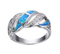 Anello Con Opale Di Fuoco In Cristallo Di Gioielli Di Moda Blu Anello In Oro Bianco Con Gioielli In Argento Color Argento Per Le Donne