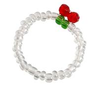 Anello con perline di riso, anelli con ciliegie, anelli elastici squisiti fatti a mano, anello elastico decorativo adorabile per donna (Taglia unica)