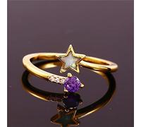Anello con Pietra Opale di Fuoco Bianca Femminile, Colore Argento Dorato, Anello Regolabile Sottile con Ciondolo in Cristallo Rotondo con Stella, FEDI Nuziali per Le Donne