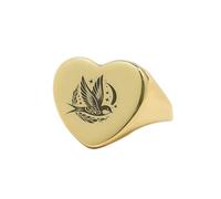 anello con rondine incisa a forma di cuore | argento sterling 925 placcato oro | gioielli da regalo, anelli con sigillo in stile vintage, gioielli fatti a mano ipoallergenici| LK_PDR_01177_10