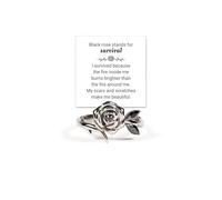 Anello con rosa nera bruciata e sopravvissuta, Blooming From Darkness Black Rose Rings Love All Parts Of Yourself Creativo Personalizzato Regali terapeutici Gioielli, Metallo, Nessuna pietra preziosa