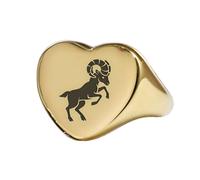 Anello con segno del Capricorno a forma di cuore | Argento sterling 925 placcato oro | Gioielli da regalo, anelli con sigillo in stile vintage, gioielli fatti a mano | LK_PDR_00901_8.5