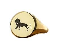 Anello con segno del leone di forma rotonda | argento sterling 925 placcato oro | gioielli da regalo, anelli con sigillo in stile vintage, gioielli fatti a mano ipoallergenici| LK_PDR_00905_5.5