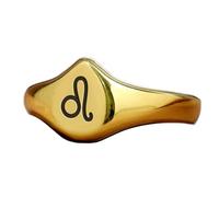 Anello con segno zodiacale del Leone a forma di pera | Argento sterling 925 placcato oro | Gioielli da regalo, anelli con sigillo in stile vintage, gioielli fatti a mano | LK_PDR_00878_5.5