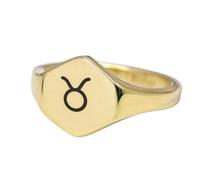 Anello con segno zodiacale del Toro a forma esagonale | Argento sterling 925 placcato oro | Gioielli da regalo, anelli con sigillo in stile vintage, gioielli fatti a mano | LK_PDR_00880_5