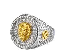 Anello con sigillo di leone in argento per uomini, elegante anello rotondo con leone, oro classico, roccia animale gioielli per uomo, Acciaio inossidabile, Nessuna pietra preziosa