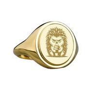 Anello con sigillo in argento sterling 925 a forma di riccio color caffè | Anello placcato in oro | Anello con sigillo ovale da 15x13 mm | Misura della fascia US 5-12,5 Avelaibal | LKDR_0509