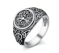 Anello con sigillo in argento sterling 925 albero della vita celtico per uomo, texture intrecciata vintage, anello dichiarazione di fede, anello con radice d'albero intagliata, anello devozionale, gio