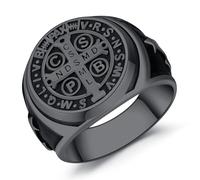 Anello con Sigillo in Argento Sterling 925 per Uomo Donna Anello di San Benedetto Vintage Croce Anello Punk Amuleto Religioso Regalo Gioielli Fede Cristiana