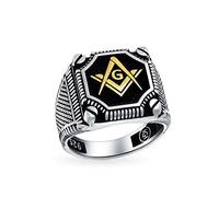 Anello Con Sigillo Massonico Bussola Solida Grande Da Uomo In Argento Sterling .925 Con Intarsio Nero Oro A Tre Toni