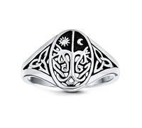 Anello con Sigillo Ovale Albero della Vita dei Desideri Famiglia Sole Luna Giorno Notte Celtico Celestiale per Donne Stile Antico in Argento Sterling .925