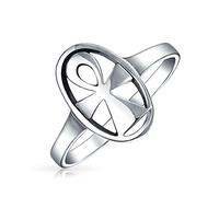 Anello con Sigillo Ovale Religioso Chiave Eterna della Vita Ankh Egiziano per Donne e Uomini in Argento Sterling .925