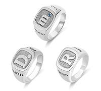 Anello con sigillo quadrato personalizzato da uomo in argento sterling 925, anello con iniziale personalizzata, nome inciso, anno, lettera, pietra portafortuna e punto, anello da mignolo per papà