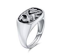 Anello con Sigillo Rettangolare Personalizzato Stile Asiatico Gotico Reale con Drago per Uomo in Argento Sterling Ossidato Inciso su Misura