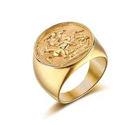 Anello con sigillo sovrano in oro massiccio di San Giorgio Dragon Slayer, da uomo, taglia da 10 a 28, Metallo