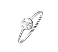 Anello Con Simbolo Di Pace Mondiale Aperto In Argento Sterling .925 Minimalista Retrò Con Fascia Da 1MM Per Donne Adolescenti