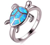Anello con tartaruga marina in argento sterling con opale blu artificiale, graziosi anelli da donna, medio, plastica, opale