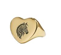 Anello con testa di cavallo a forma di cuore | Argento sterling 925 placcato oro | Gioielli da regalo, anelli con sigillo in stile vintage, gioielli fatti a mano ipoallergenici| LK_PDR_01883_10.5