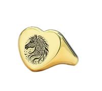 Anello con testa di cavallo a forma di cuore | Argento sterling 925 placcato oro | Gioielli da regalo, anelli con sigillo in stile vintage, gioielli fatti a mano ipoallergenici| LK_PDR_01878_10.5