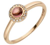 Anello Con Turmalin-Cabochon IN Rosa E 16 Diamanti Brillanti, 585 Oro Rosso