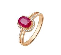 Anello con un anello rubino da donna, in argento oro rosa 9 carati/14 carati/18 carati ovale con rubino e diamante da 1 a 1,3 ct, taglio solido, non placcato elegante, per signore matrimonio gioielli