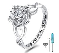 Anello con urna per cremazione a forma di rosa, in argento Sterling 925, per contenere le ceneri dei propri cari, gioiello da donna, 5 UK, argento Sterling, zirconia cubica,