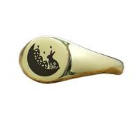 Anello coniglietto e luna di forma rotonda | Argento sterling 925 placcato oro | Gioielli da regalo, anelli con sigillo in stile vintage, gioielli fatti a mano ipoallergenici| LK_PDR_01089_11.5