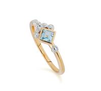 Anello Contemporaneo In Topazio Blu E Diamante In Oro Giallo 9 Carati