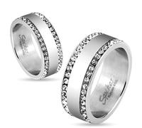 Anello Coppia IN Acciaio Due Linee Di Strass