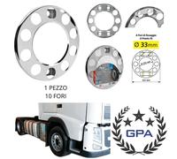 ANELLO COPRIMOZZO COPRI DADI CERCHI PER CAMION 10 FORI IN ACCIAIO INOX