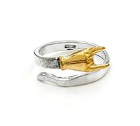 Anello Corno in Argento 925 con Mano Che Fa il Gesto delle Corna Dorata
