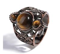 Anello creativo retrò con fiore cavo, pietra di cristallo naturale, perline rotonde, pietra venata rossa, anello aperto regolabile, uomo e donna, gioielli estivi coordinati, occhio di tigre, taglia