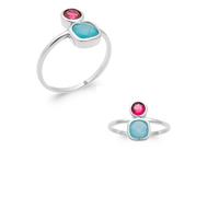 Anello Cristallo Rosa E Pietra D'Agata Blu Vero In Argento Rodio T50 A 60